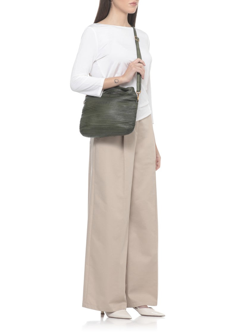 Majo Textured Green Leather Shoulder Bag With Magnetic Closure