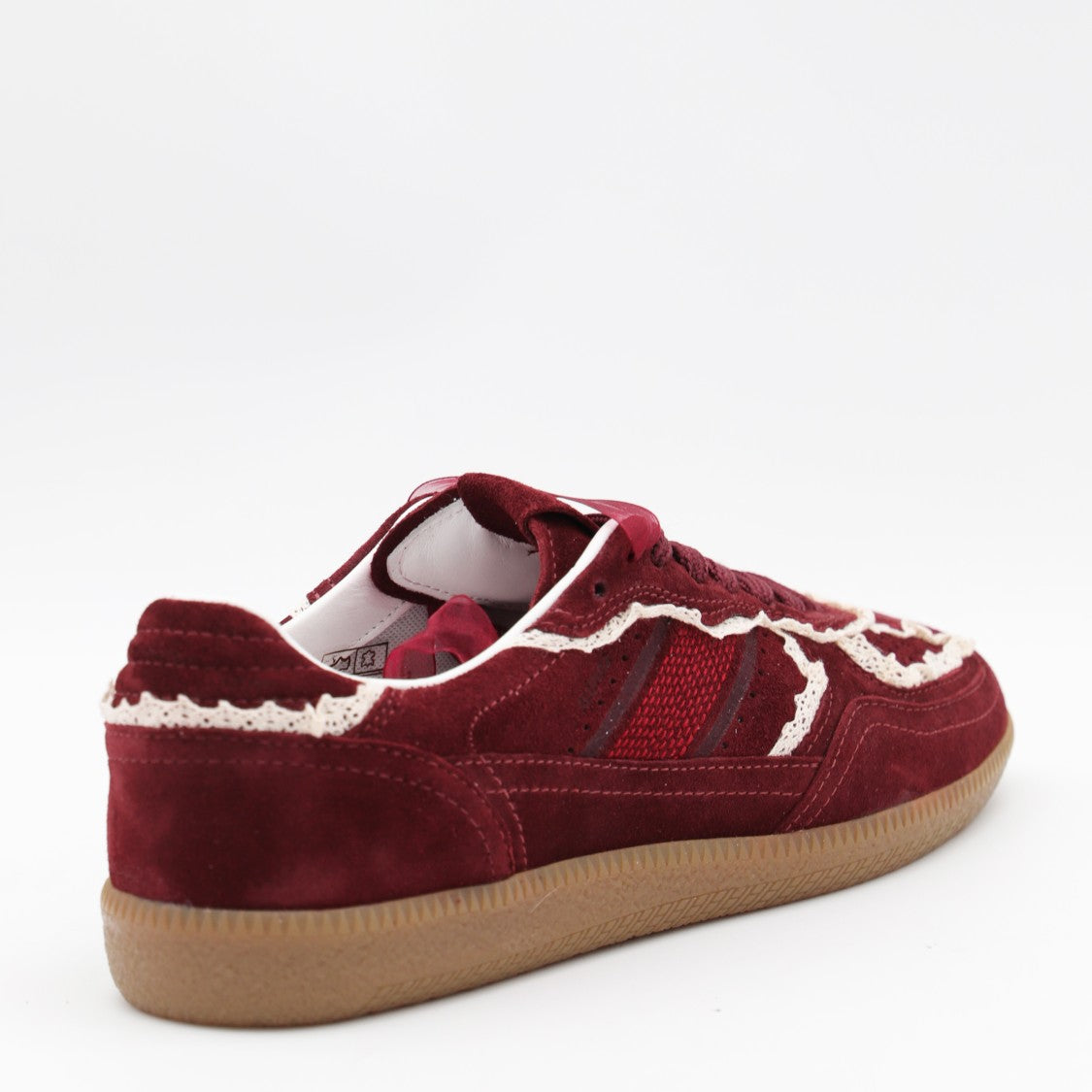 Alohas Rich Burgundy Suede Sneakers With Intricate Lace Detailing