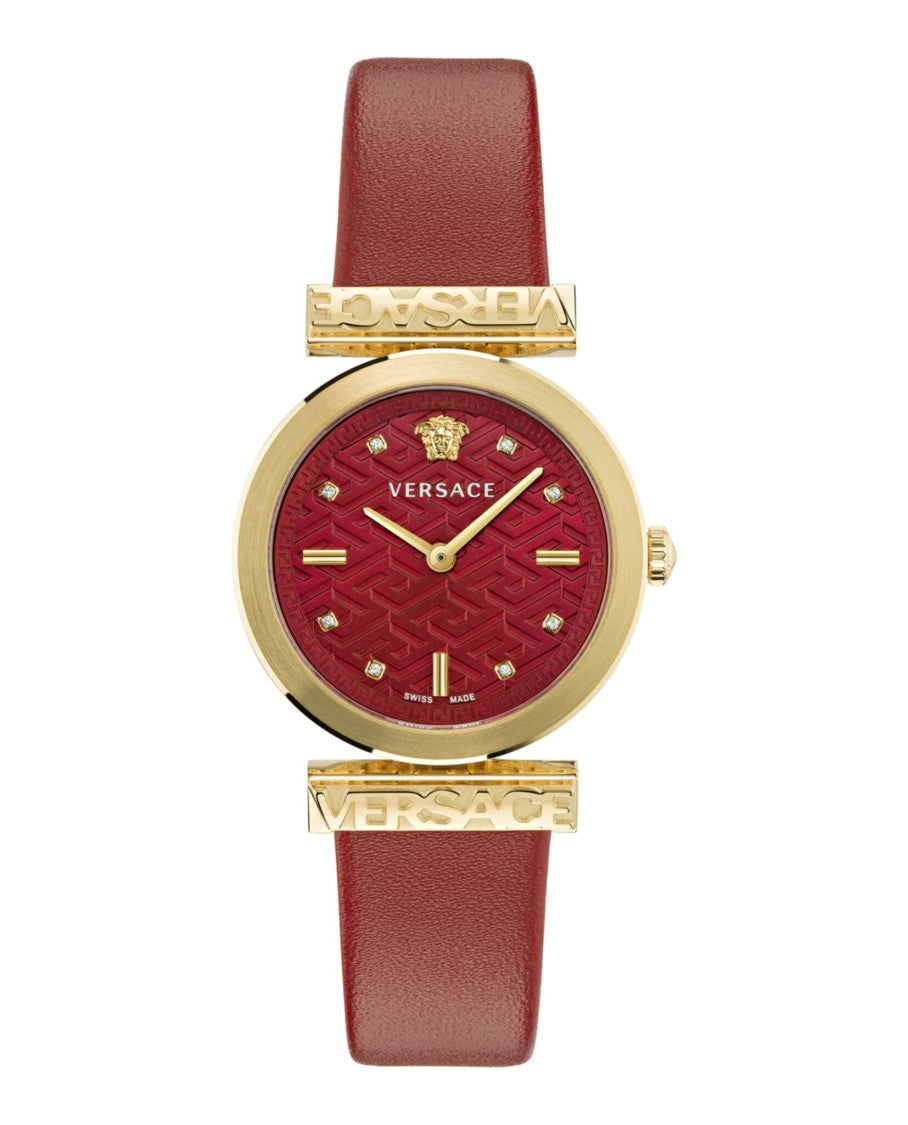 Versace Regalia Diamond Timepiece With Red Guilloche Dial