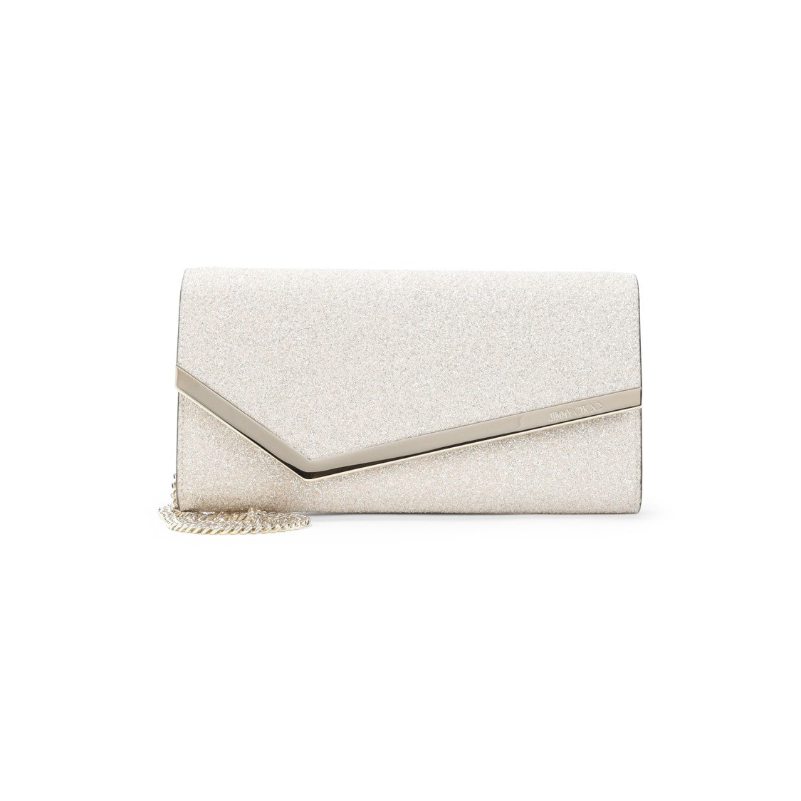 Jimmy Choo Glitter-Accented Leather Clutch With Chain Strap