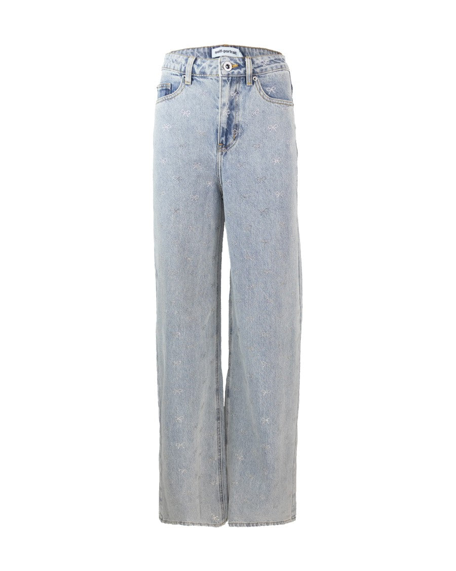 Self-Portrait Light Blue Jeans With Diamante Bow