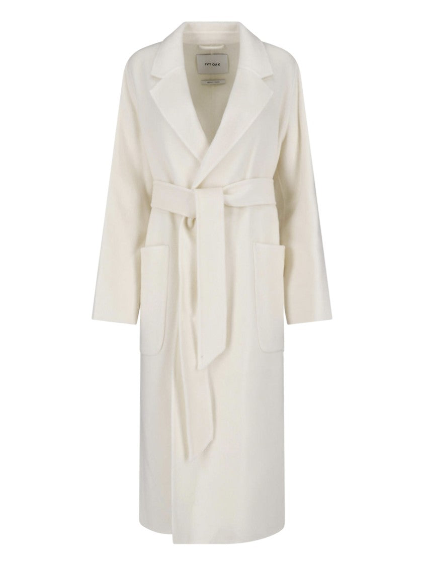 Ivy & Oak White Iocelia Long Belted Wool Coat
