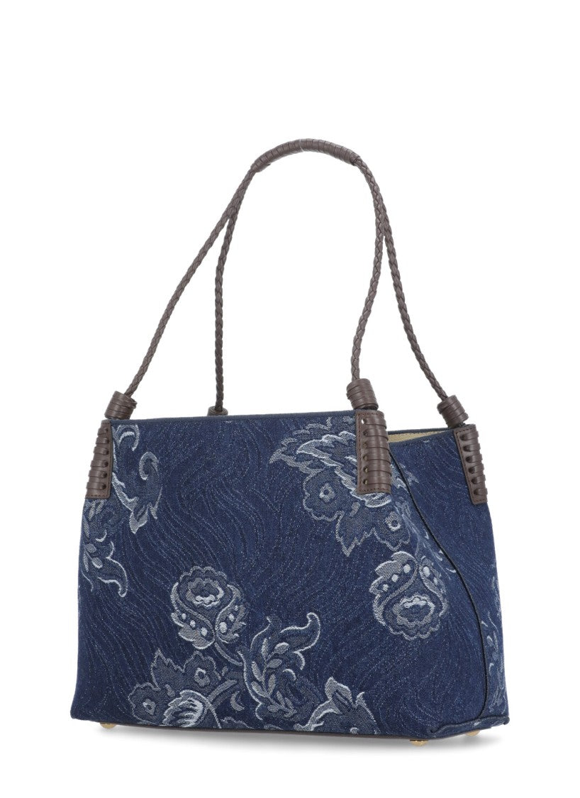 Etro Media Denim Jacquard Bag With Intricate Rose Pattern