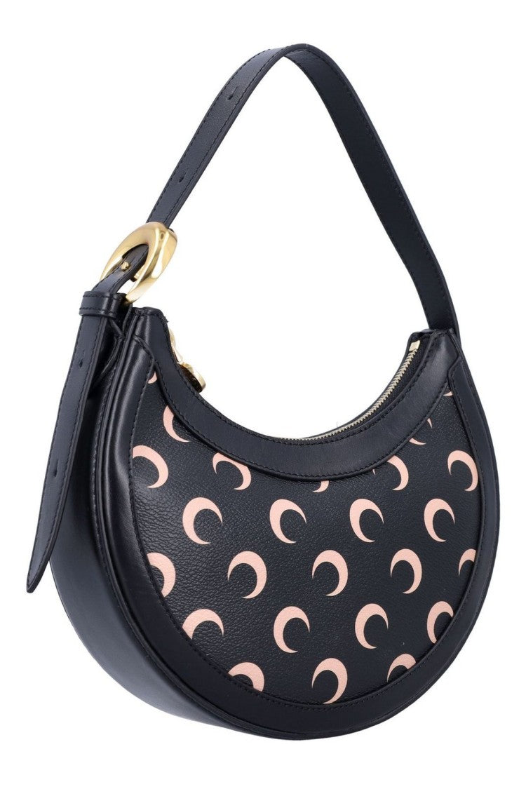 Marine Serre Crescent-Shaped Black Leather Shoulder Bag