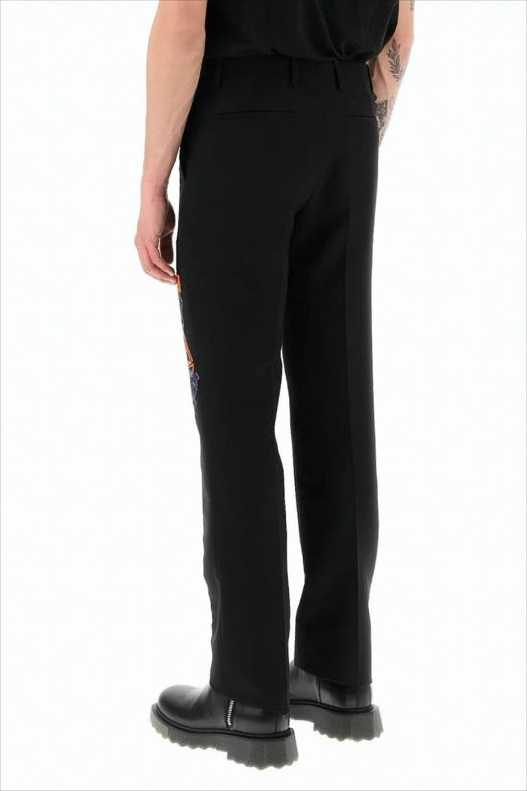 Off-White Tailored Suit Pants With Vibrant Embroidery Detail