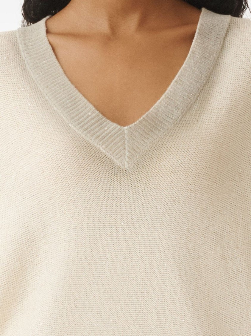 Fabiana Filippi Gradient Effect White Sweater With Deep V-Neckline