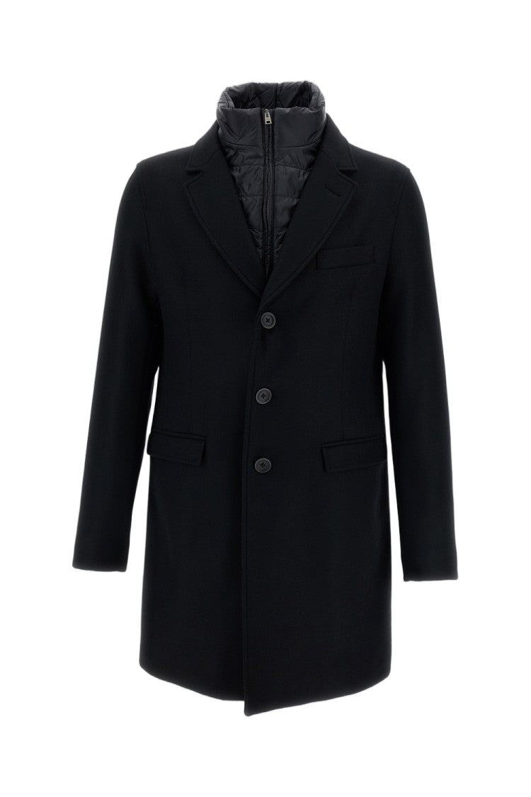 Herno Black Tailored Wool Twill Padded Bib Coat