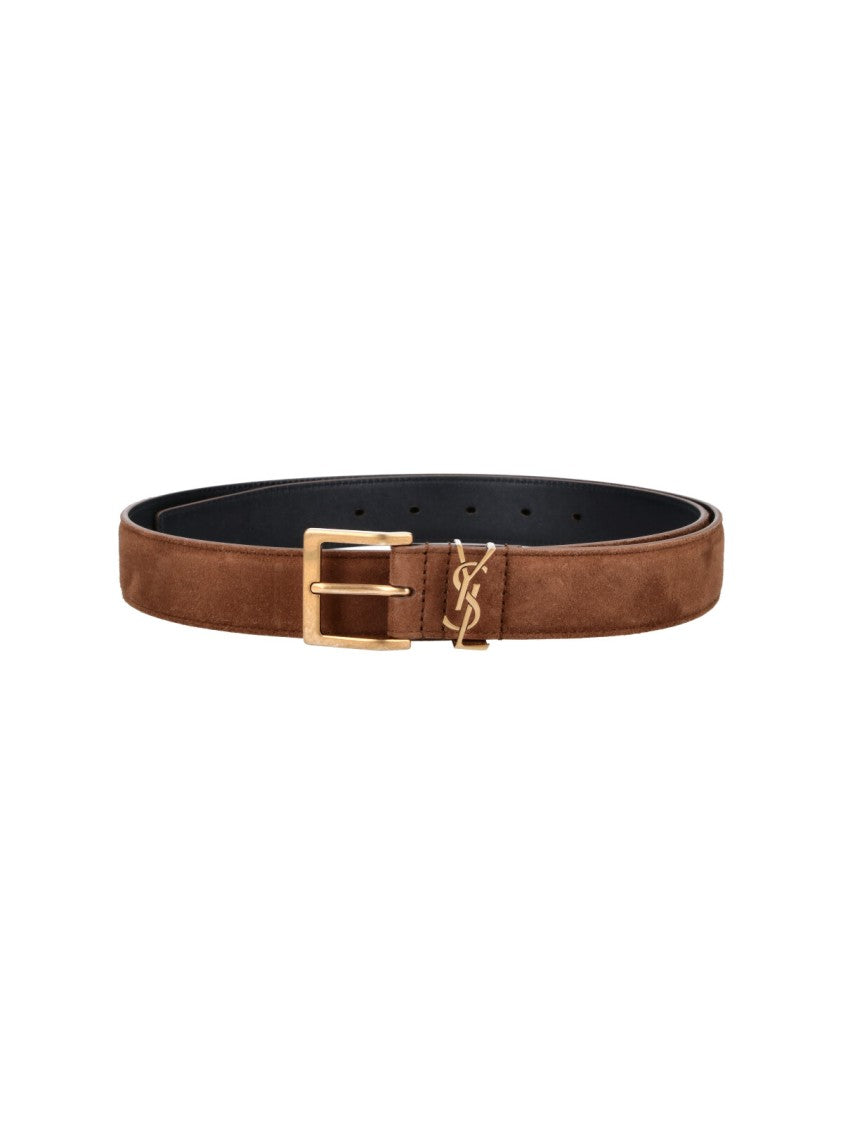 Saint Laurent Brown Cassandre Suede Belt