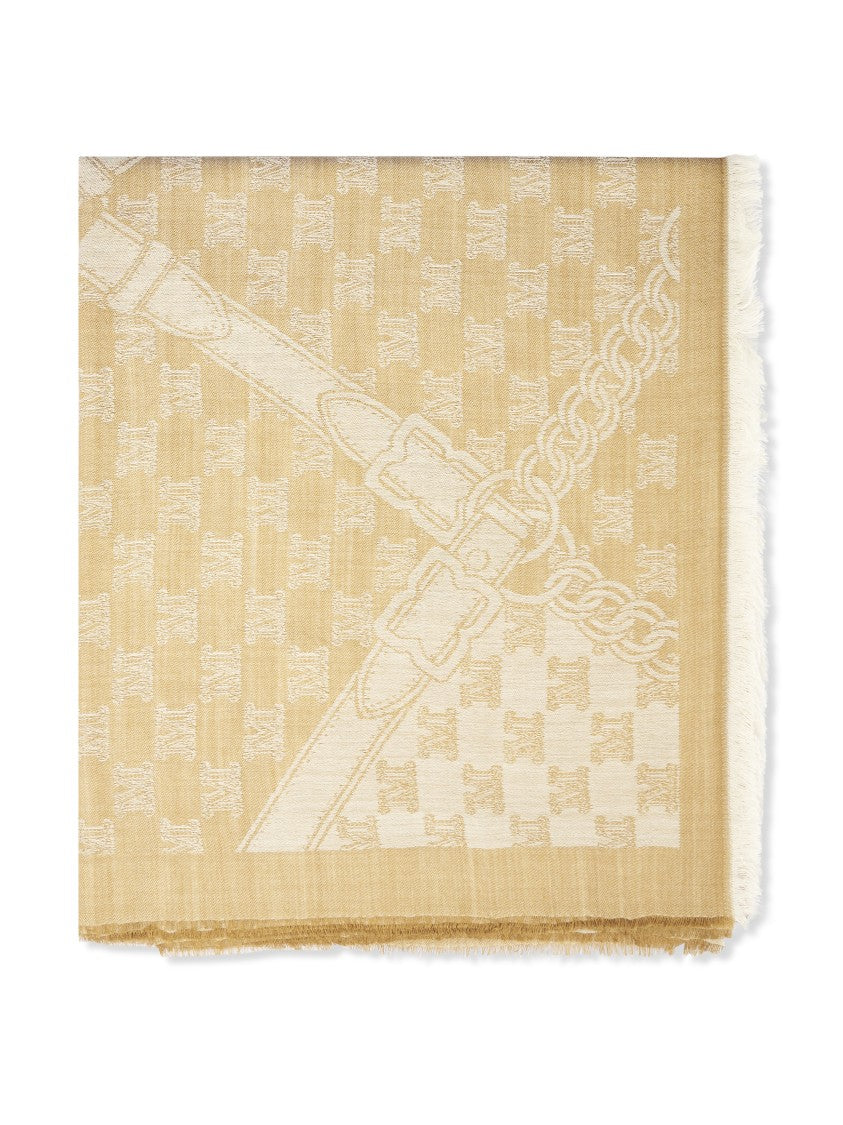 Max Mara Checkered Stola-Foulard In Light Camel With Delicate Fringing