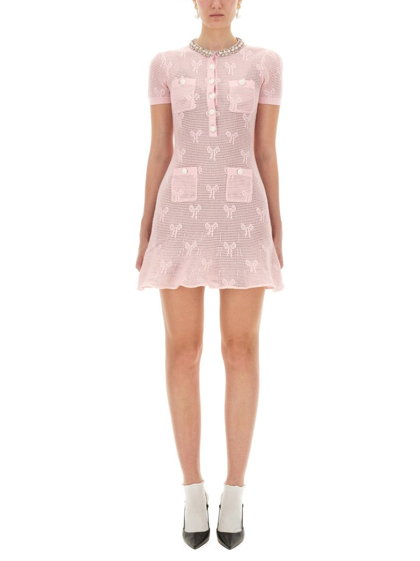 Self-Portrait Mini Crochet Dress With Textured Bows