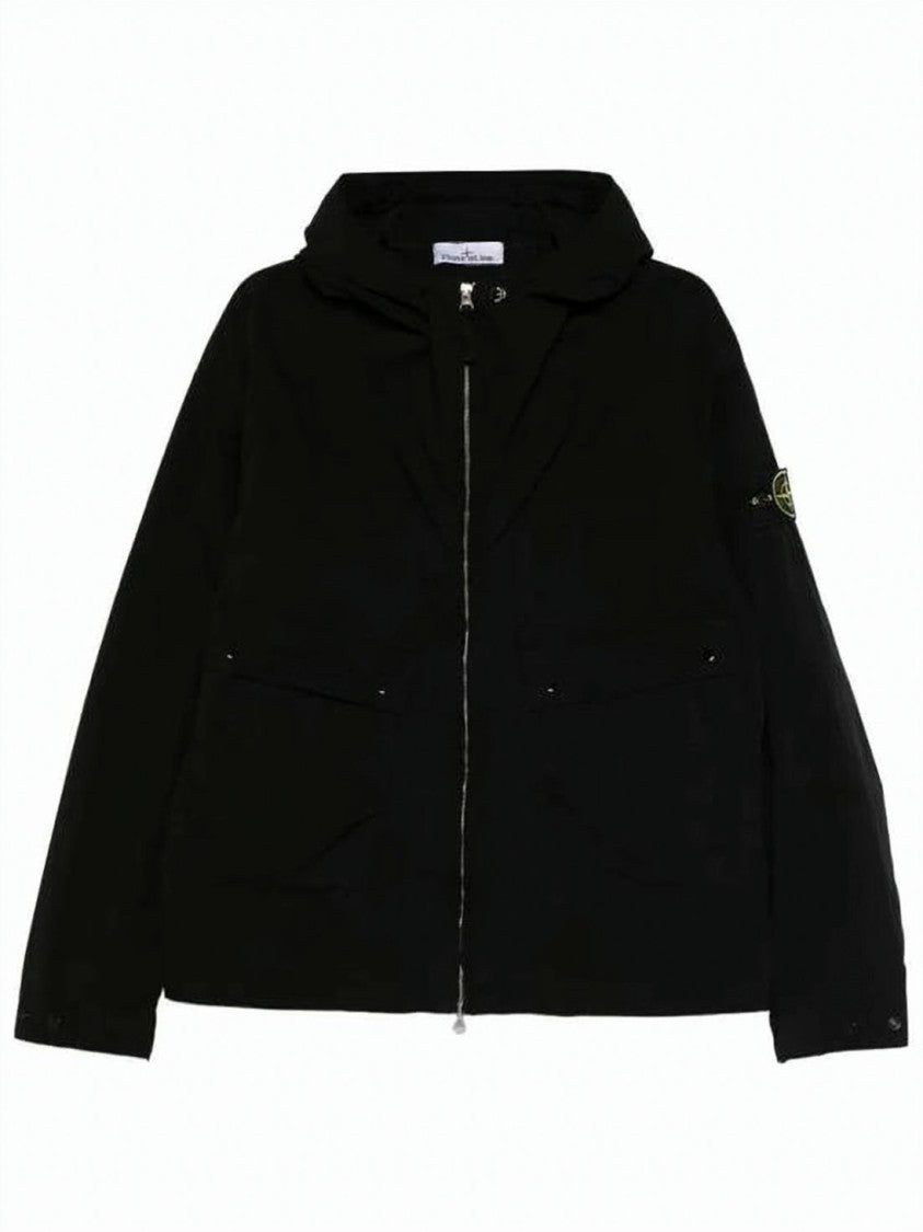 Stone Island Black Jacket With Hood And Distinctive Logo