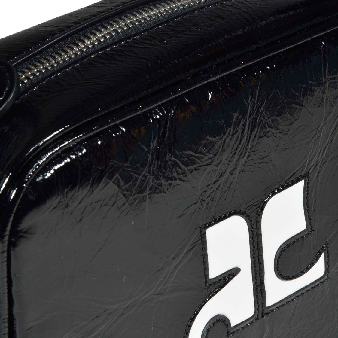 Courrèges Reedition Naplack Shoulder Bag In Black Vinyl