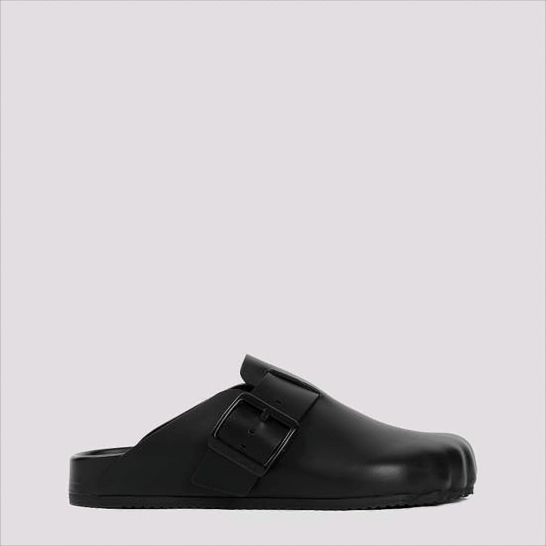 Balenciaga Black Calf Leather Mule With Statement Buckle