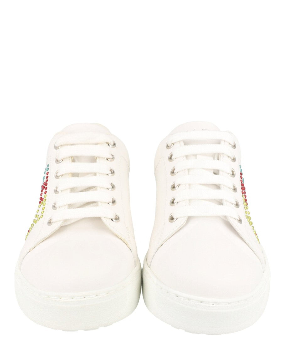 Ferragamo Leather Sneakers With Almond Toe And Studded Design