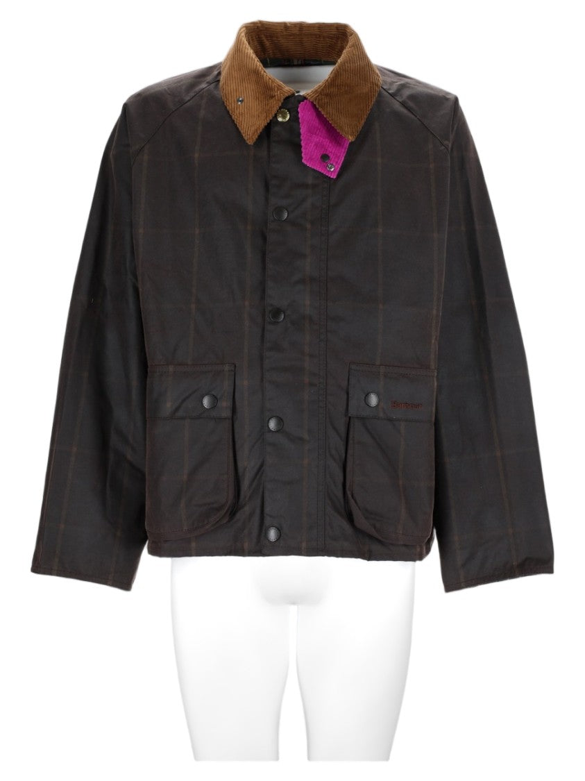 Barbour X Paul Smith Brown Check Pattern Corduroy Collar Waxed Cotton Jacket