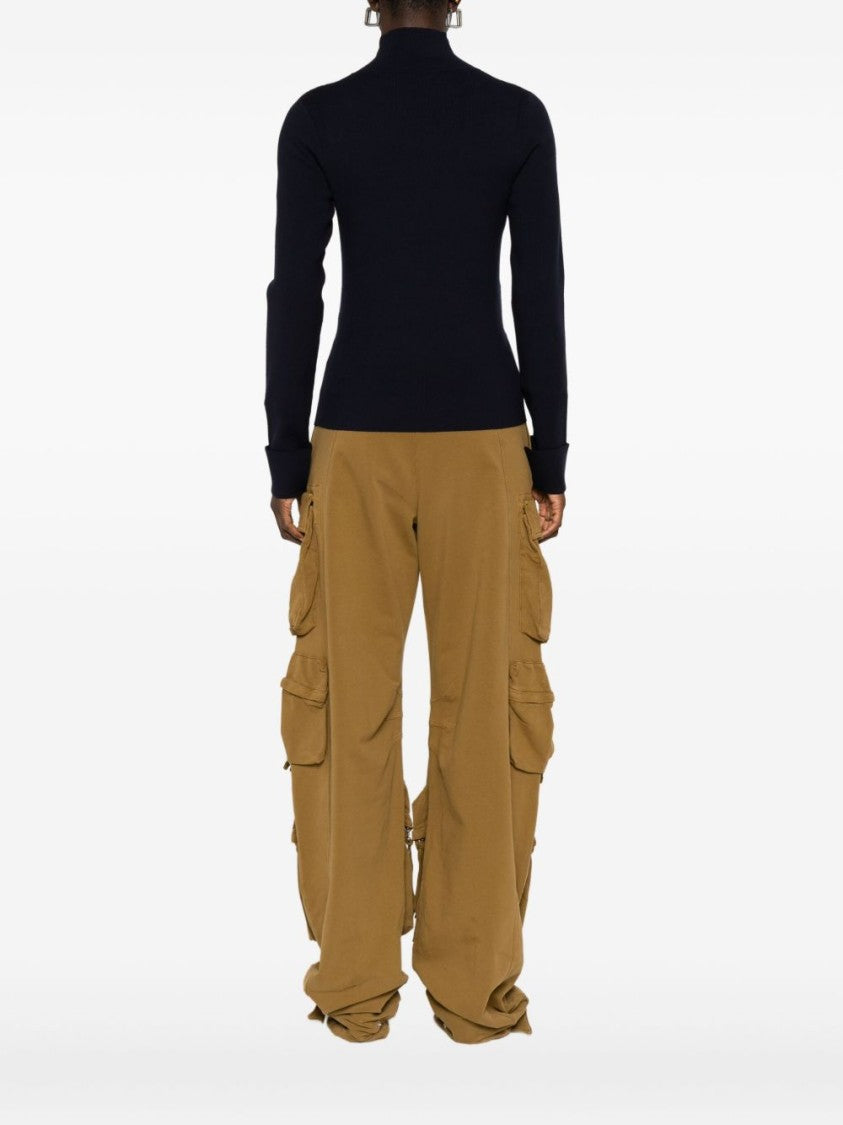 Blugirl Fitted Blue Sweater With Textured Diamond Pattern