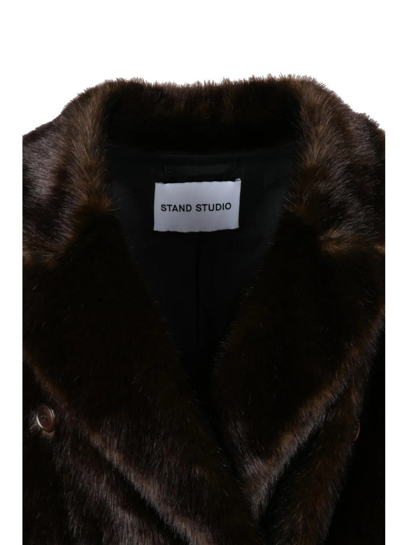 Stand Studio Brown Modacrylic Double-Breasted Coat