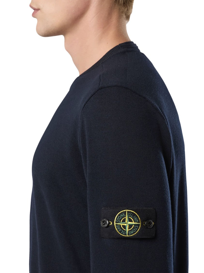 Stone Island Classic Crewneck Sweater In Deep Navy Virgin Wool