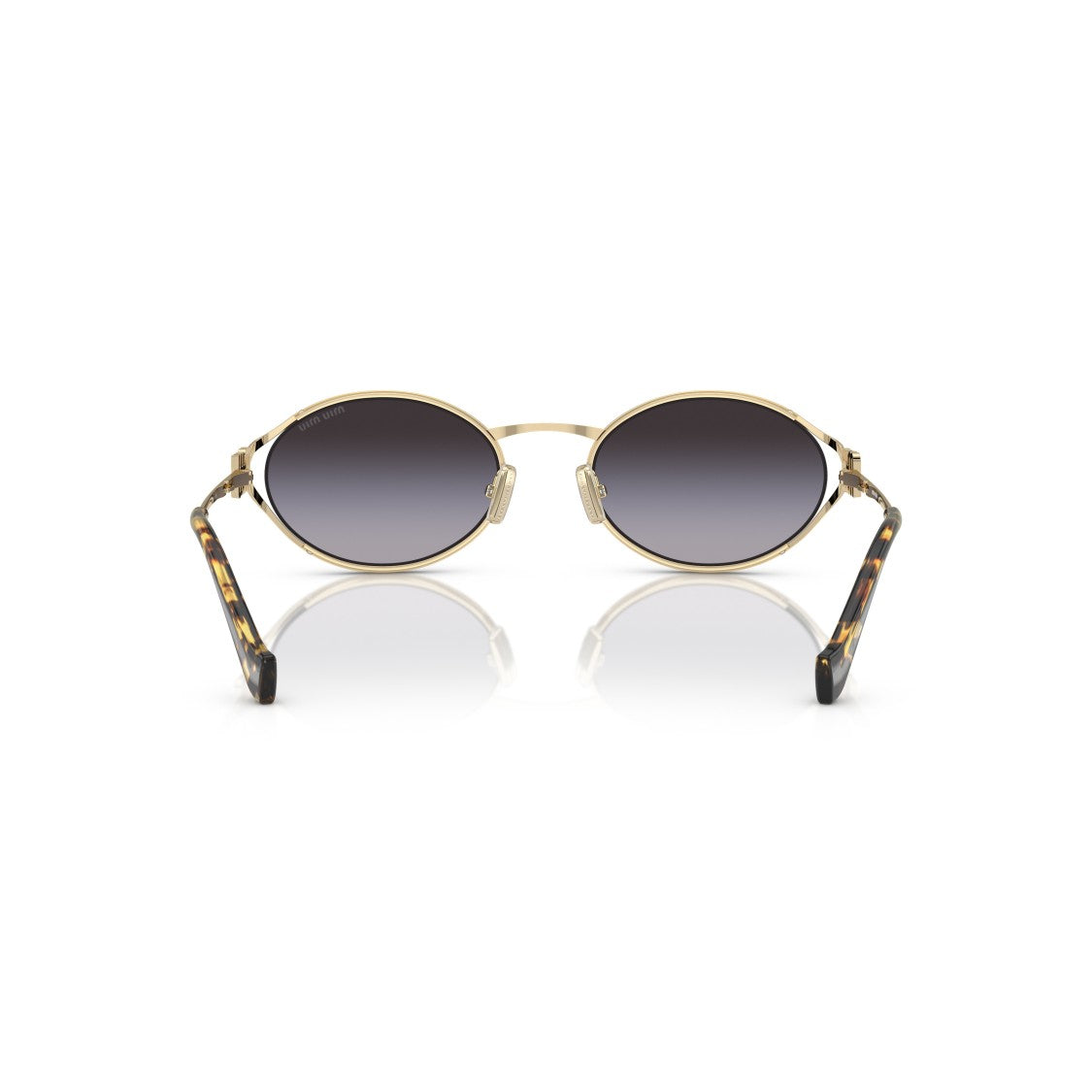 Miu Miu Oval-Shaped Gold Metal Frame Sunglasses With Tortoiseshell Temple Tips