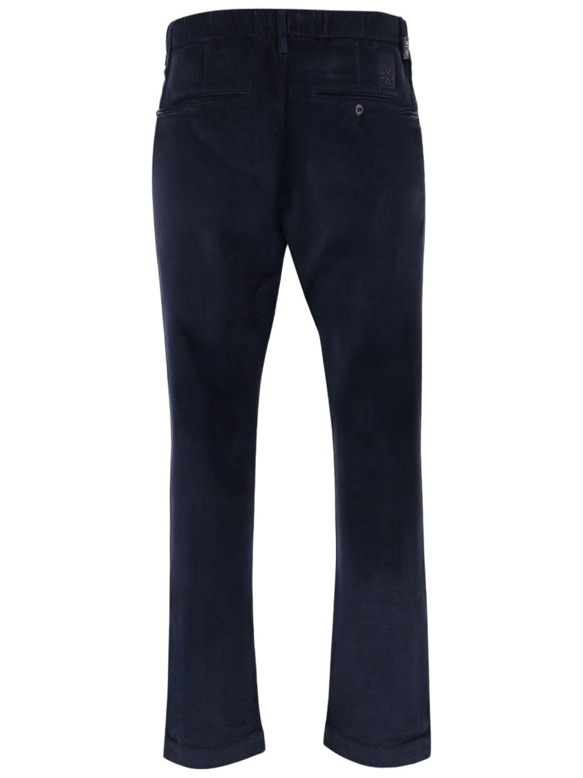 Jacob Cohen Navy Stretch Cotton Velvet Straight-Leg Pants