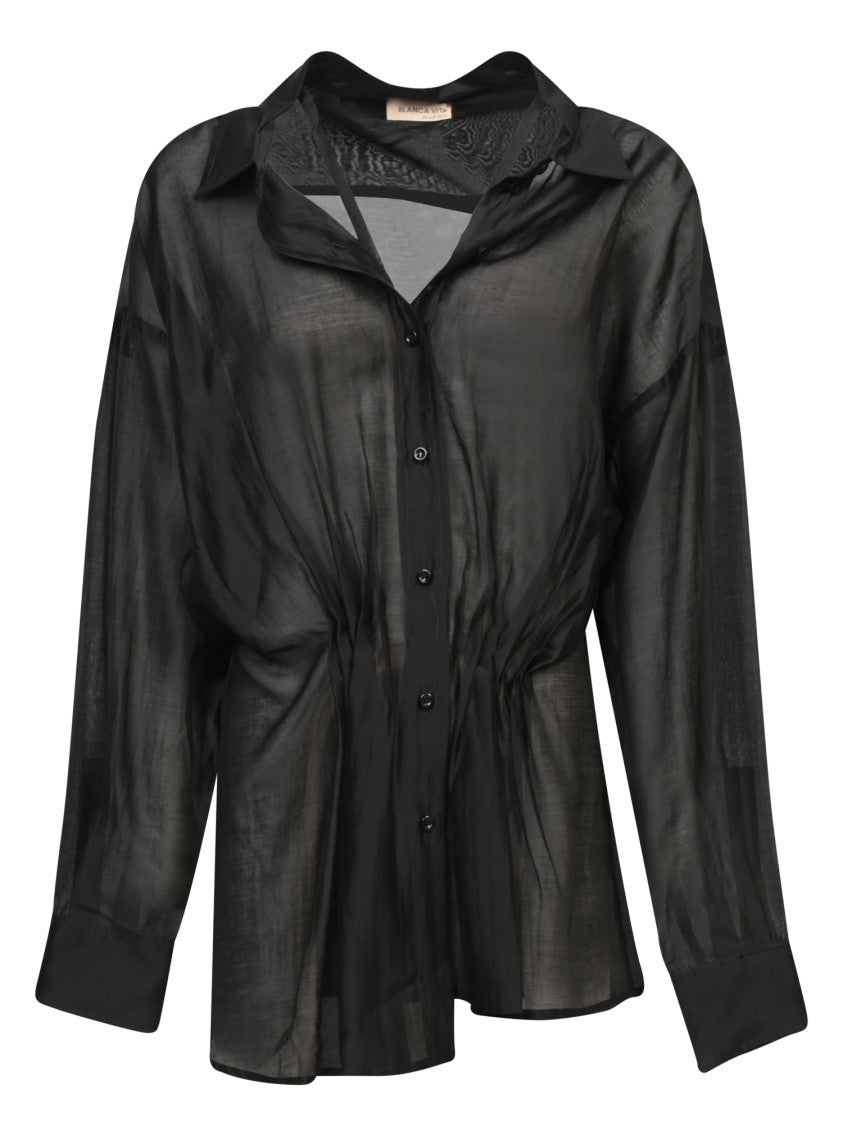 Blanca Vita Lightweight Cotton Muslin Black Shirt