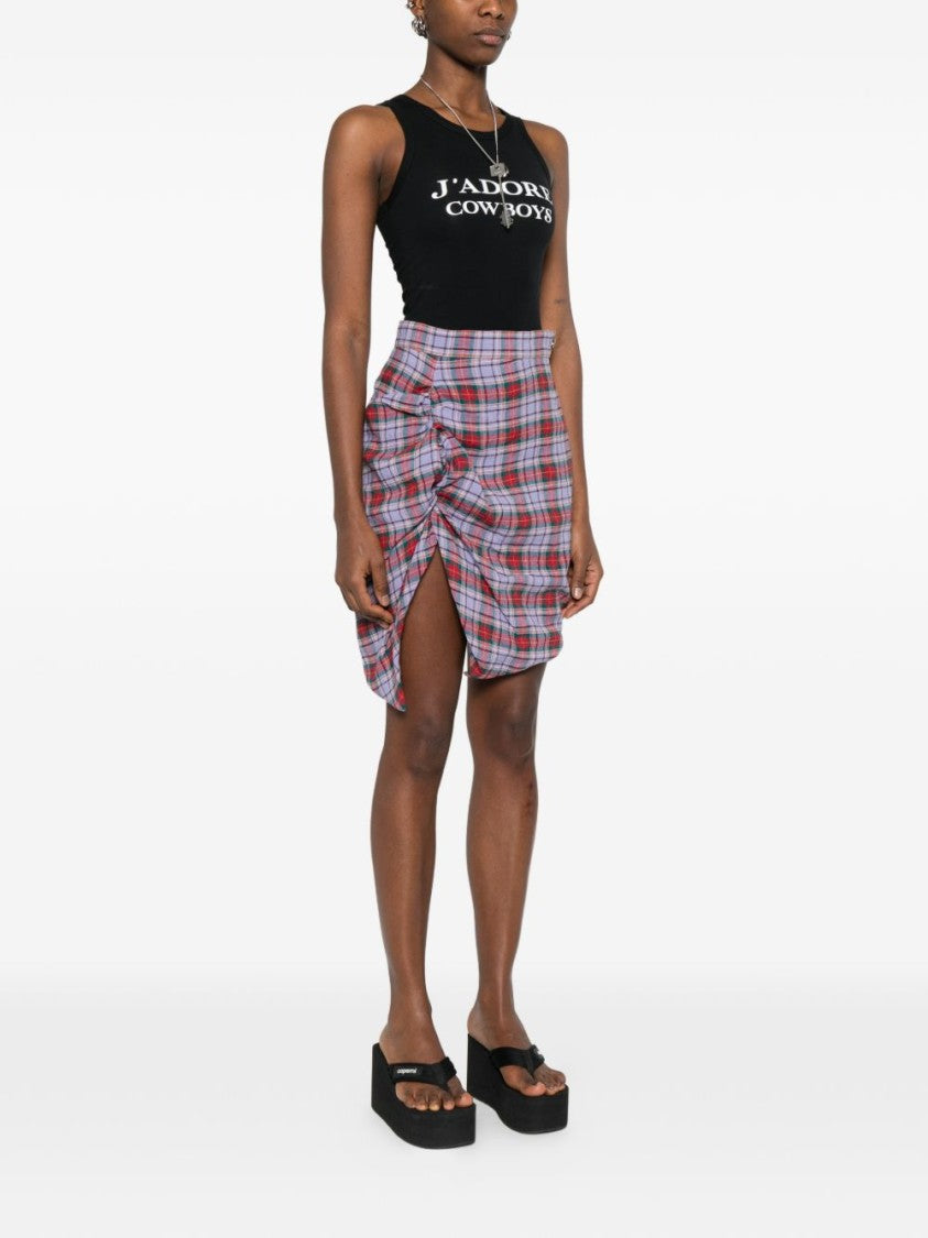 Vivienne Westwood Plaid Ruched Skirt With Asymmetrical Hemline