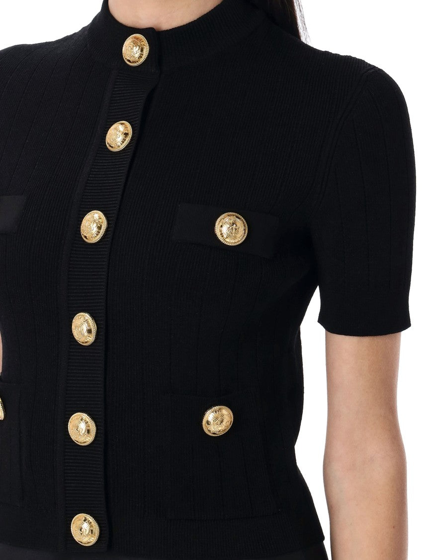 Balmain 4-Pocket Fitted Knitted Cardigan With Gold Accents