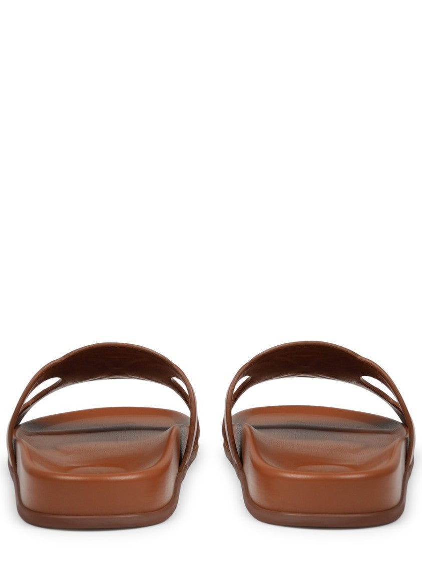 Celine Triomphe Flat Embossed Calf Leather Sandals