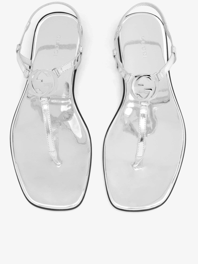 Gucci Gg Ease Metallic Leather Thong Sandals