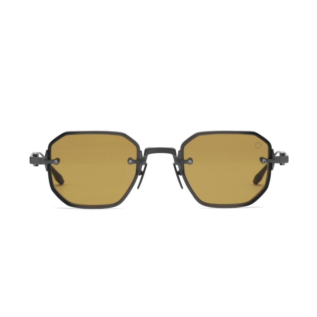 Akoni Aks-307 Geometric Black Sunglasses With Amber Tinted Lenses