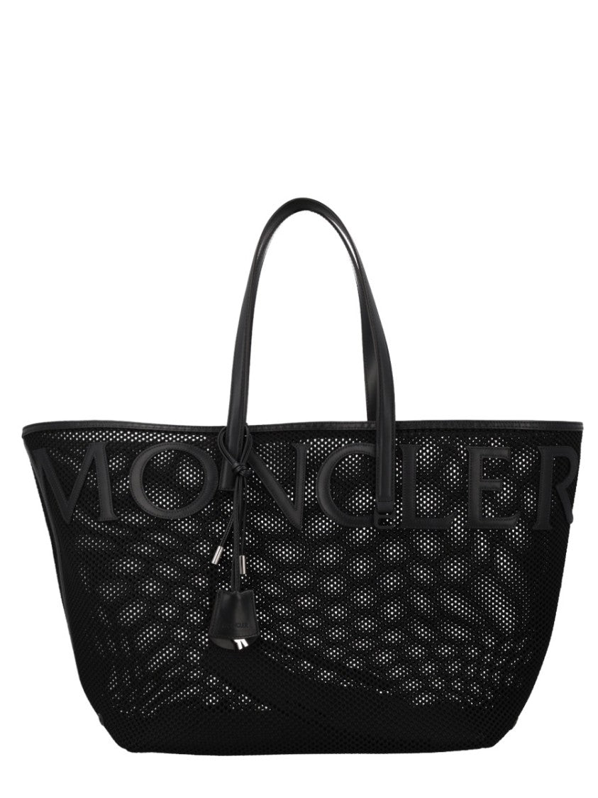 Moncler Spacious Black Polyamide Tote Bag With Bold Lettering