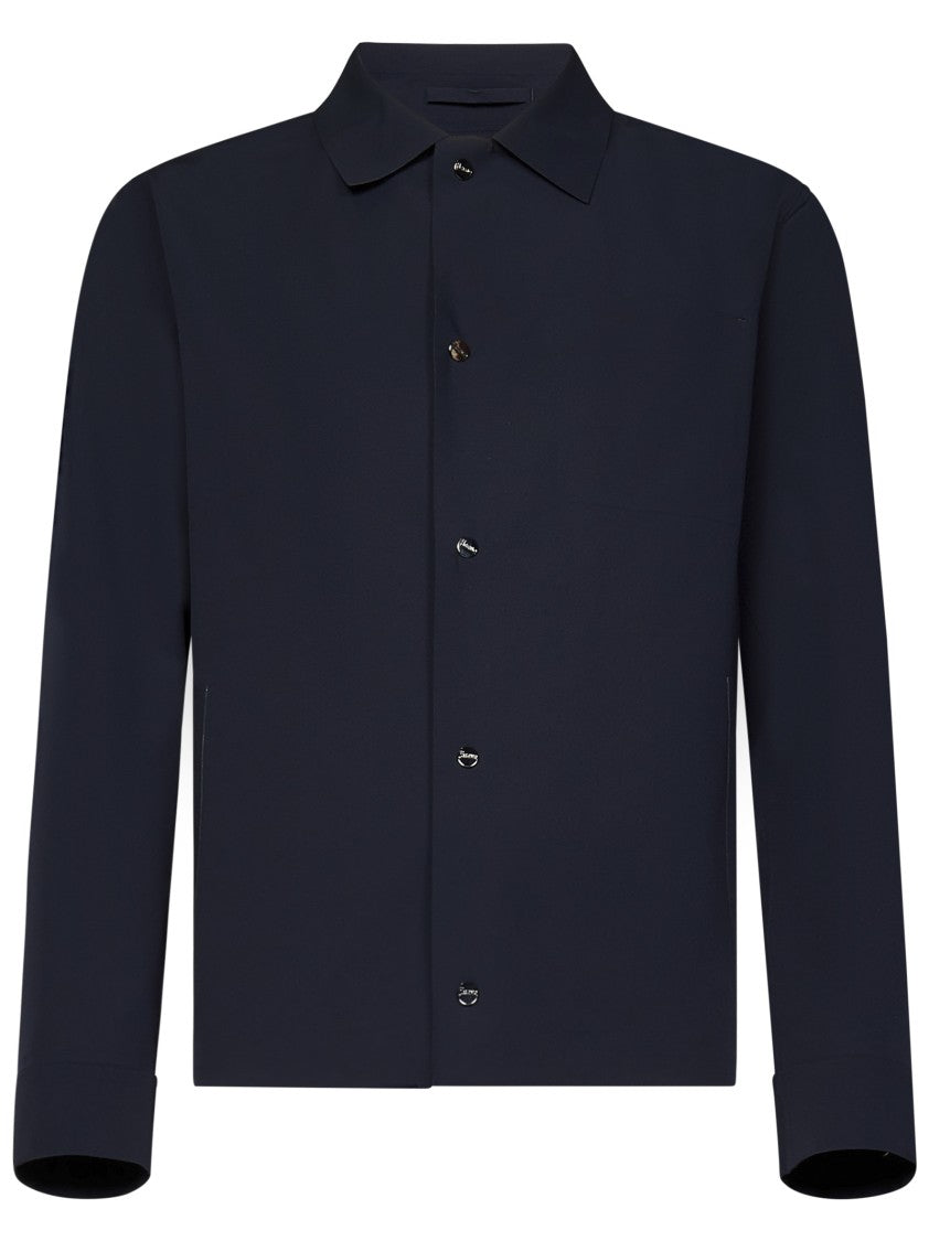 Herno Navy Double Bi-Stretch Fabric Shacket With Logo Buttons