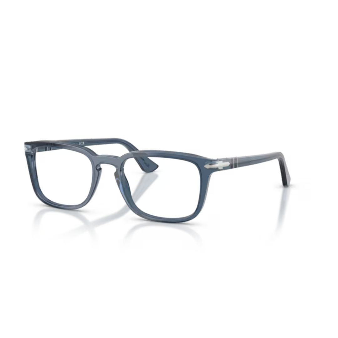 Persol 0Po3382v Translucent Blue Acetate Rectangular Eyeglasses With Silver Accents