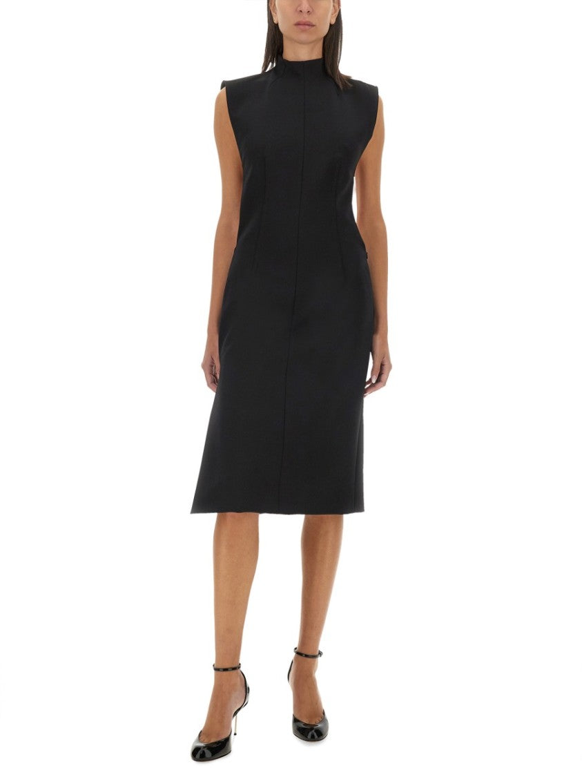 Sportmax Structured Black Midi Dress With High Neckline