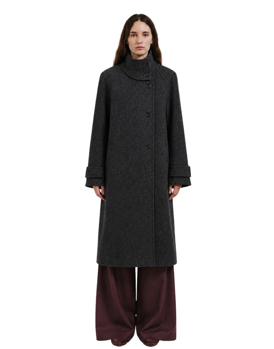 Pomandère Turtleneck Virgin Wool-Blend Asymmetric Trench Coat