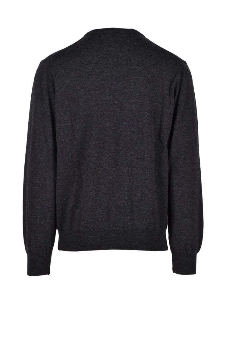 Spadalonga Grey Heathered Wool-Blend Pullover Sweater