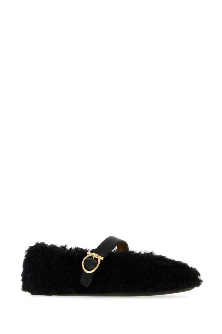 Salvatore Ferragamo Black Fur Nena Ballerinas