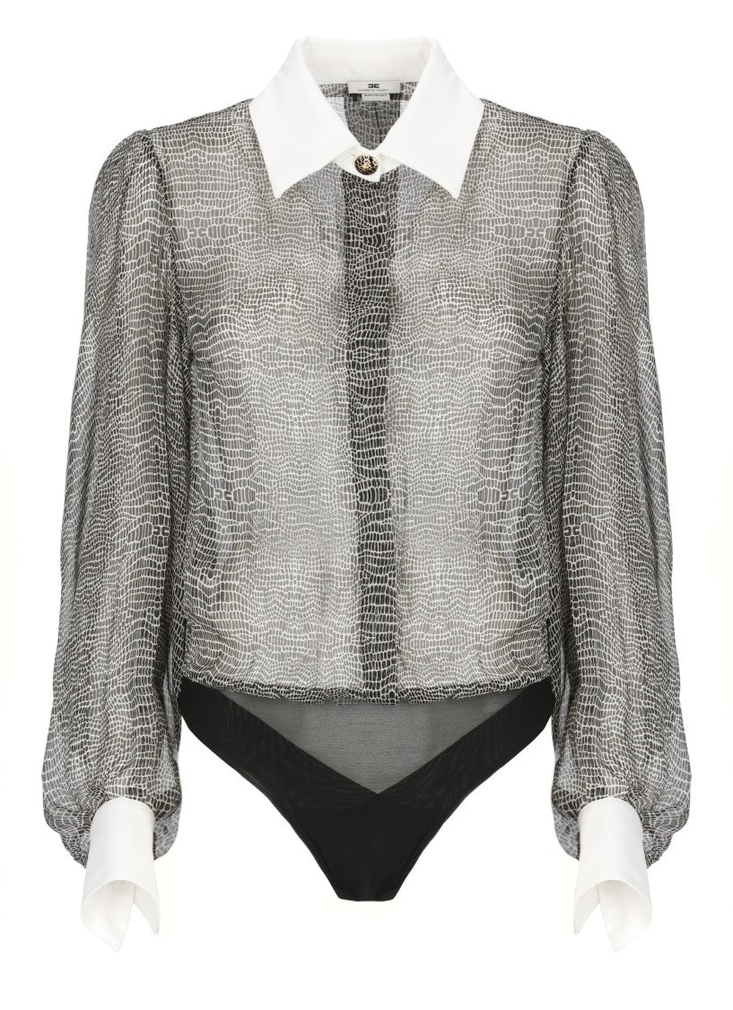 Elisabetta Franchi Silk Bodysuit With Delicate Reptile Scale Pattern