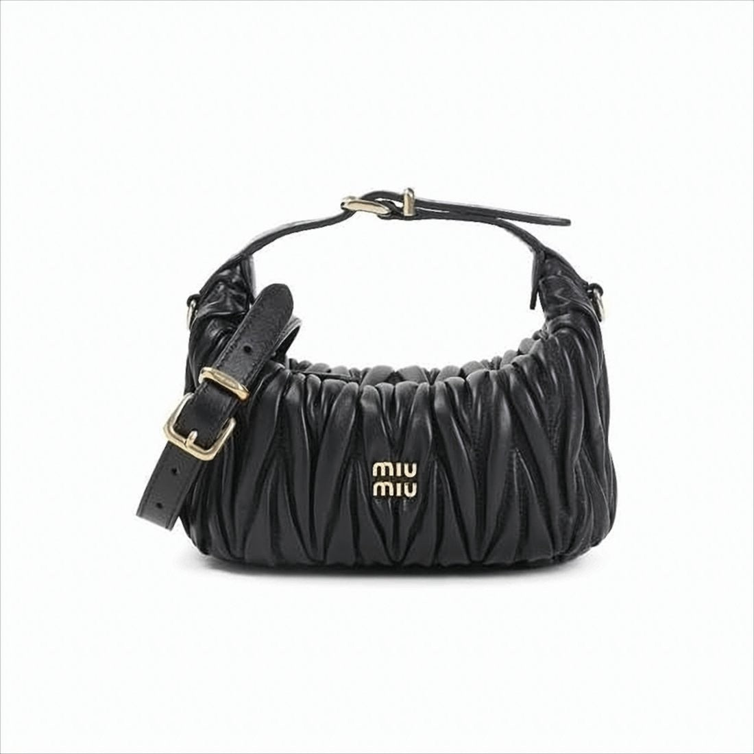 Miu Miu Ruched Lambskin Shoulder Bag With Gold-Tone Accents