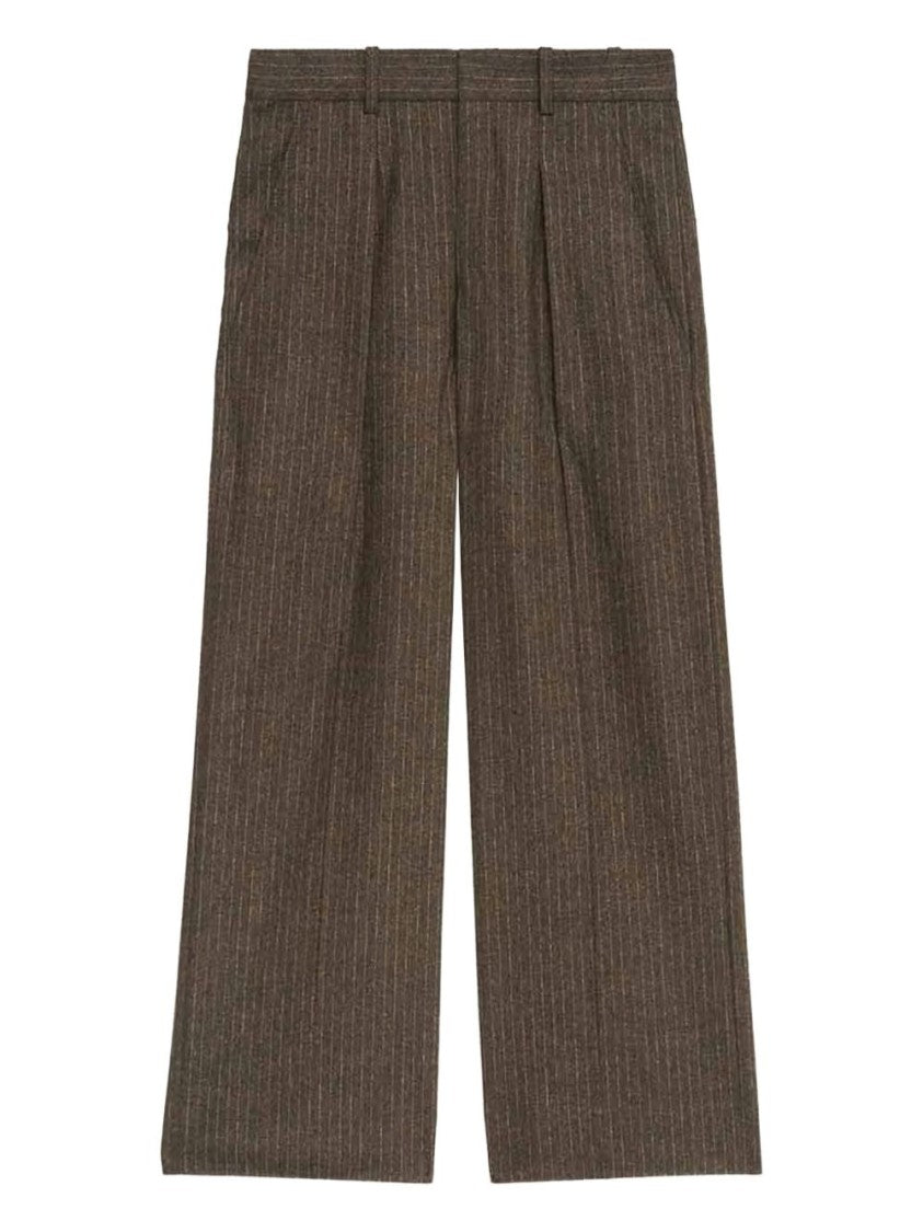 Isabel Marant Brown Wide-Leg Trousers With Vertical Pinstripes
