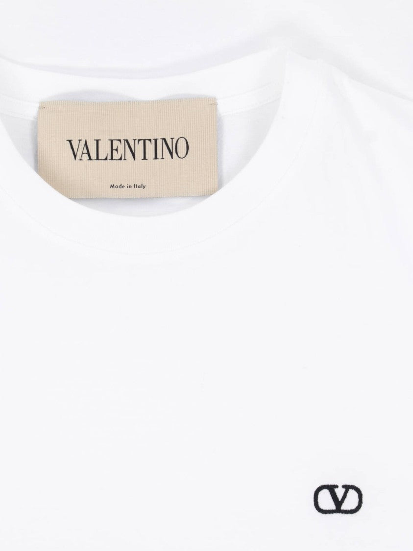 Valentino White Short-Sleeve Crew Neck Embroidered Logo Cotton T-Shirt