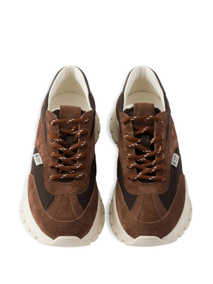 Prada Brown Tech Mesh Leather Sneakers