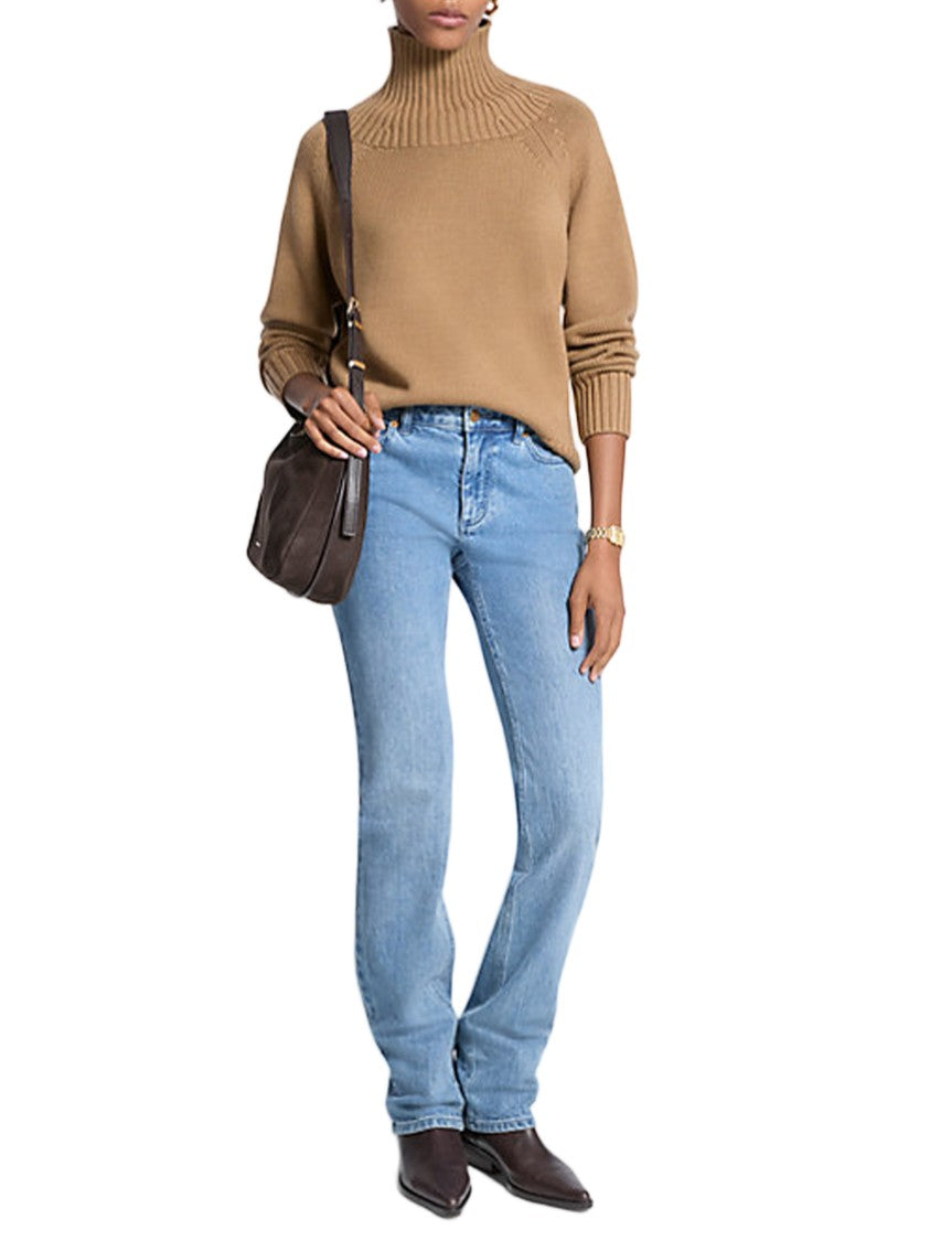 Michael Kors Neutral Merino Wool Turtleneck Relaxed Sweater