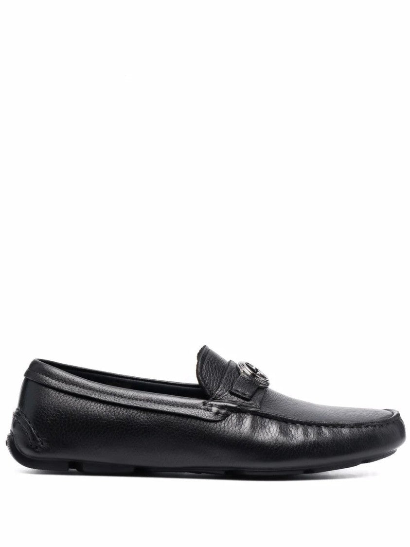 Giorgio Armani Textured Leather Black Driver Loafers