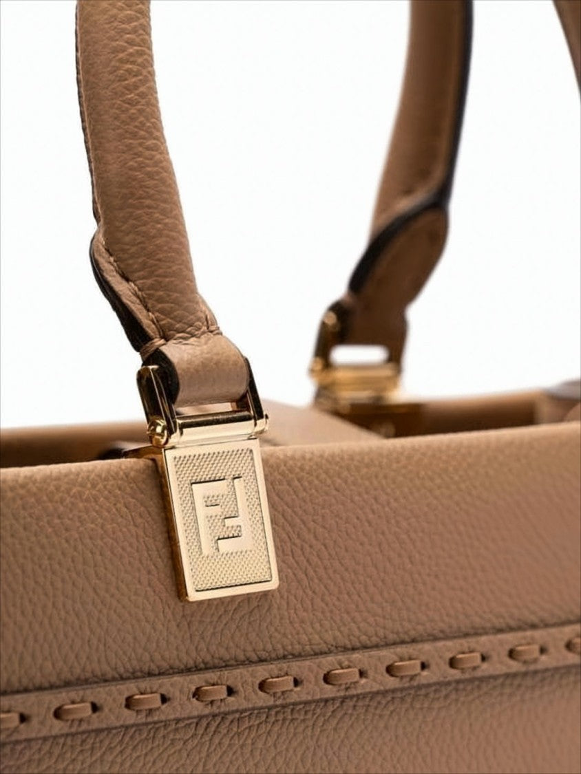 Fendi Textured Leather Tote Bag With Stitched Logo