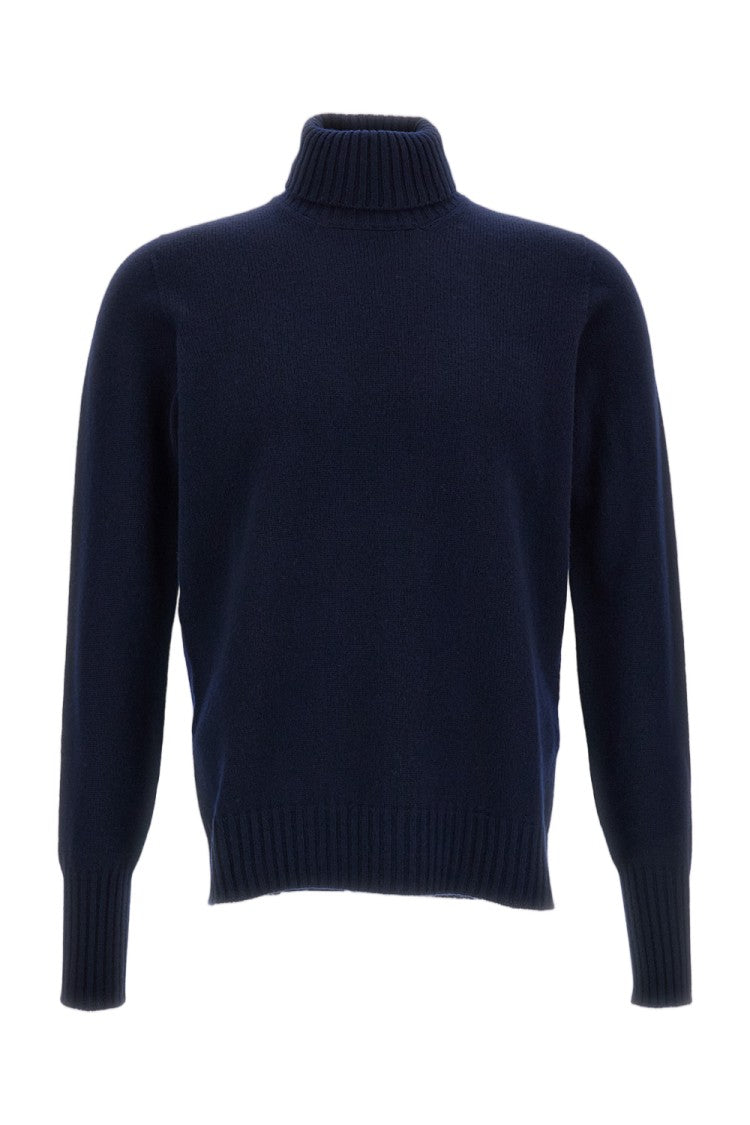 Drumohr Blue Jersey-Knit Wool Turtleneck Sweater