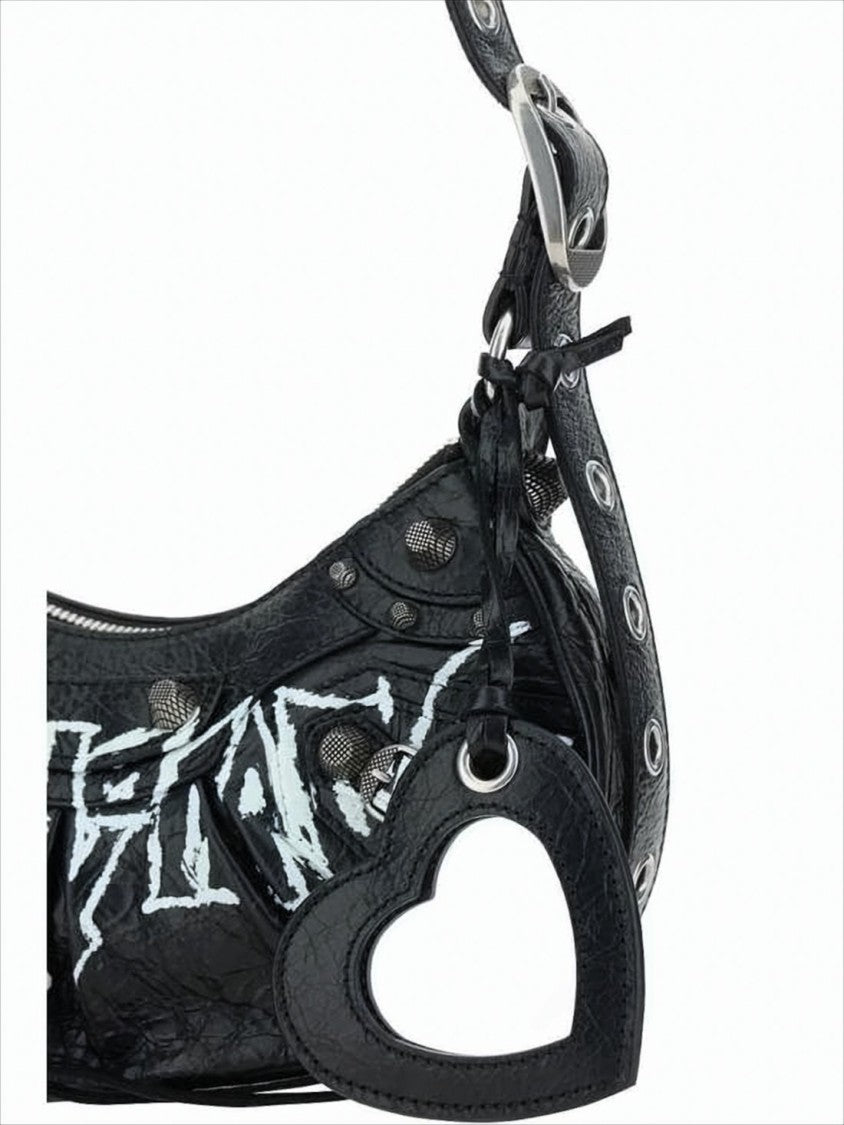 Balenciaga Crescent-Shaped Black Lambskin Shoulder Bag With Silver Hardware