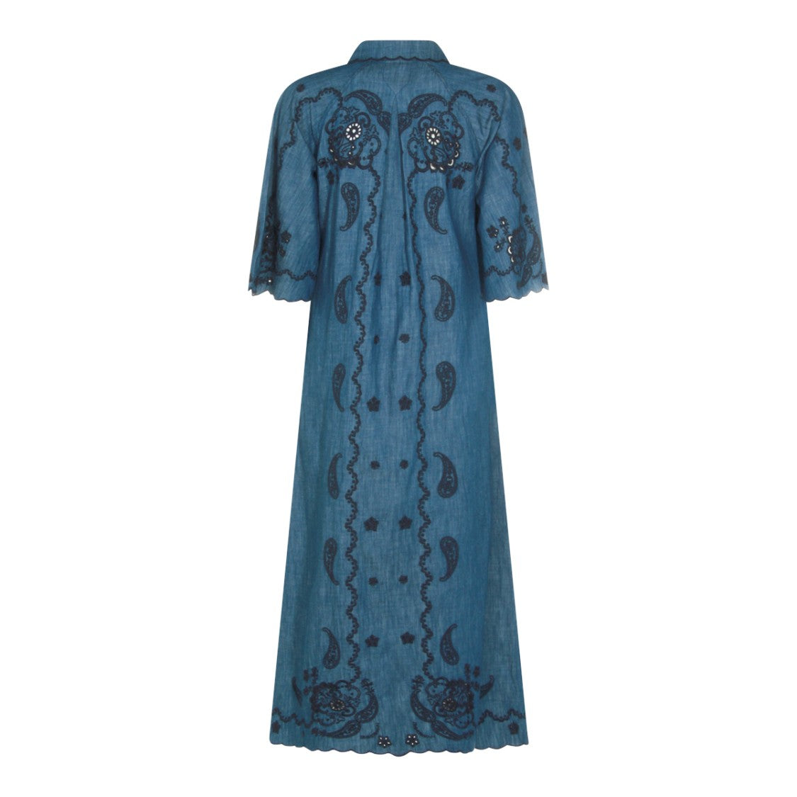 Zimmermann Railway Blue Cotton Chemisier Maxi Dress With Intricate Emb