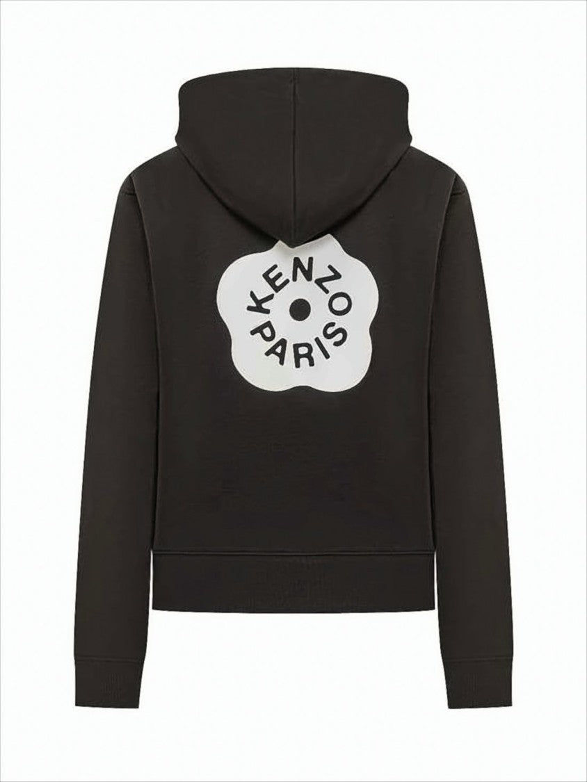 Kenzo Cropped Cotton Hoodie With Drawstring Hood And Logo Detailing