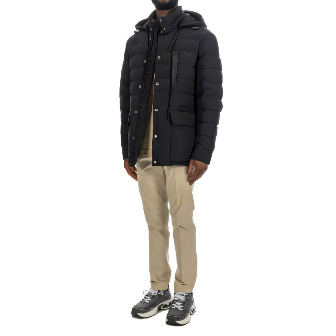 Moncler Quilted Down Coat With Hood And Functional Pockets